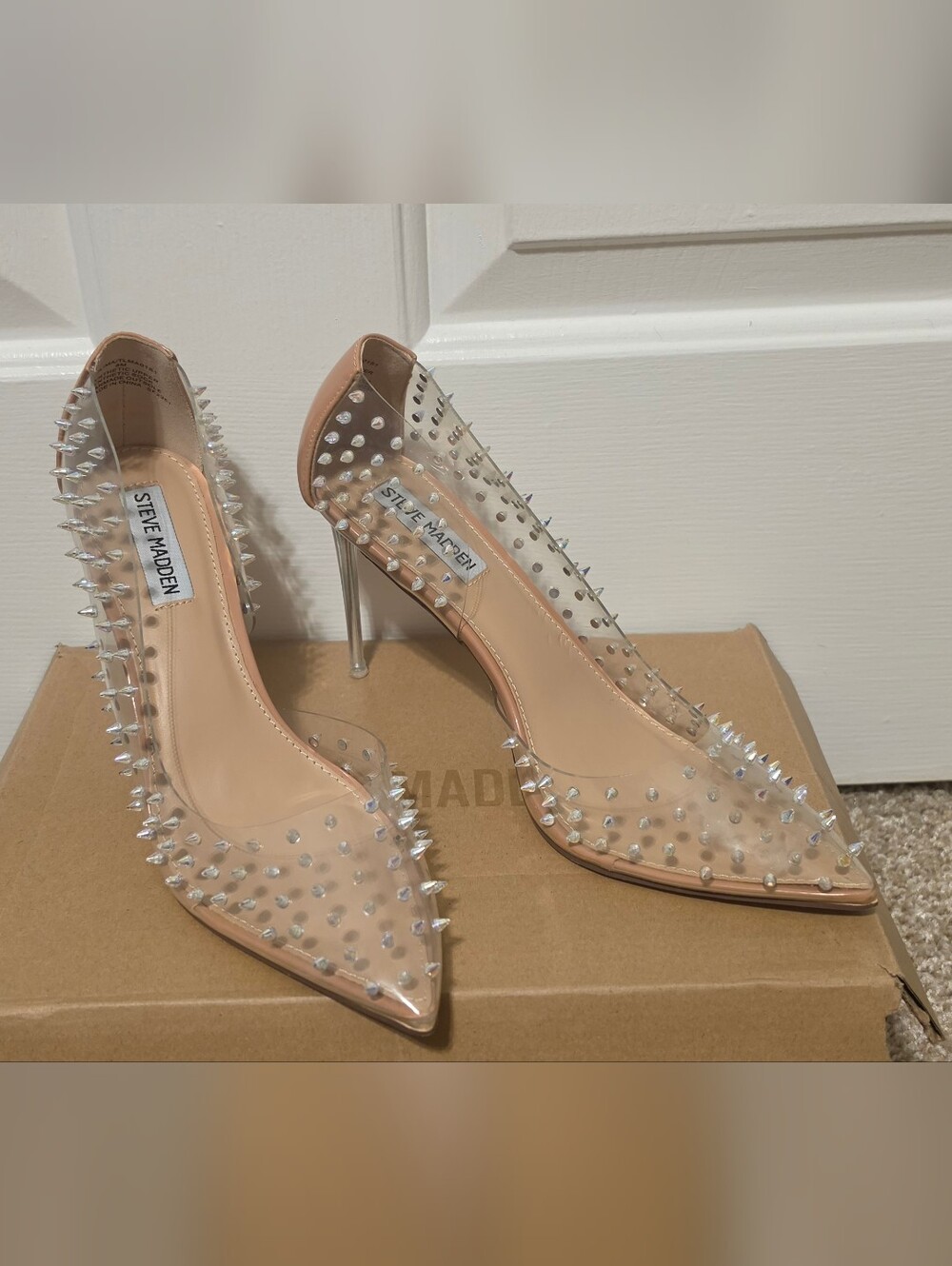 Steve Madden Clear PVC Spike Pumps with Nude Trim